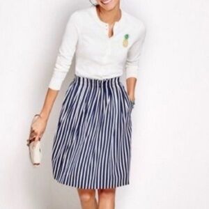 J.Crew Striped Skirt POCKETS Elastic paper bag Waist Casual Career Navy WHITE